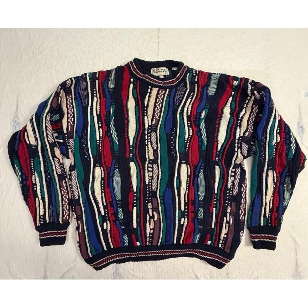 Vintage Cotton Traders Cosby‎ Coogi Style 3D Knit Sweater Men's L Multicolor